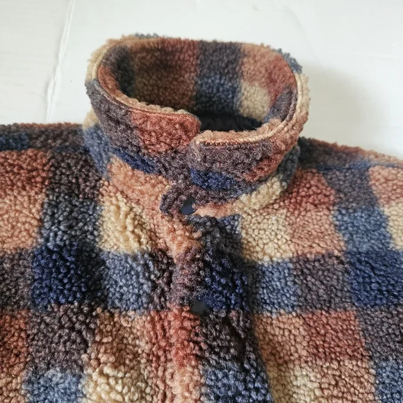 Scene & Heard Childs Jacket Size 4-5 Brown Navy Plaid Snap Front Teddy Fabric - Picture 3 of 11